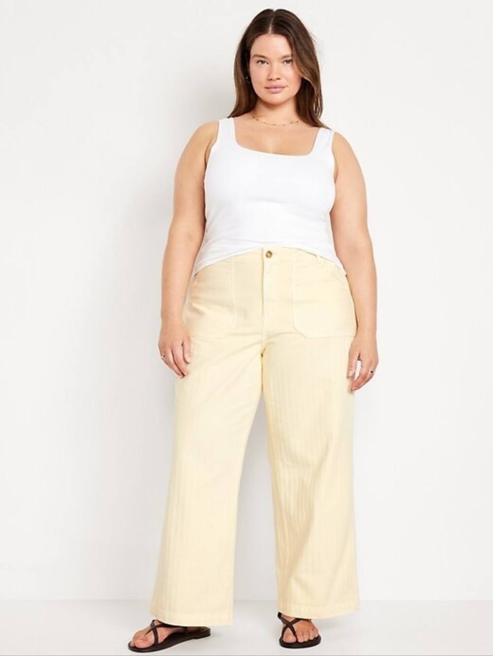 NWT Butter Yellow High-Waisted Baggy Wide-Leg Cotton Jeans Plus Size 28 Old Navy